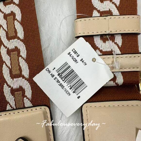 Coach Strap With Chain Stripe In Nylon/Brass/Ivory C3619 NWT - Picture 4 of 7